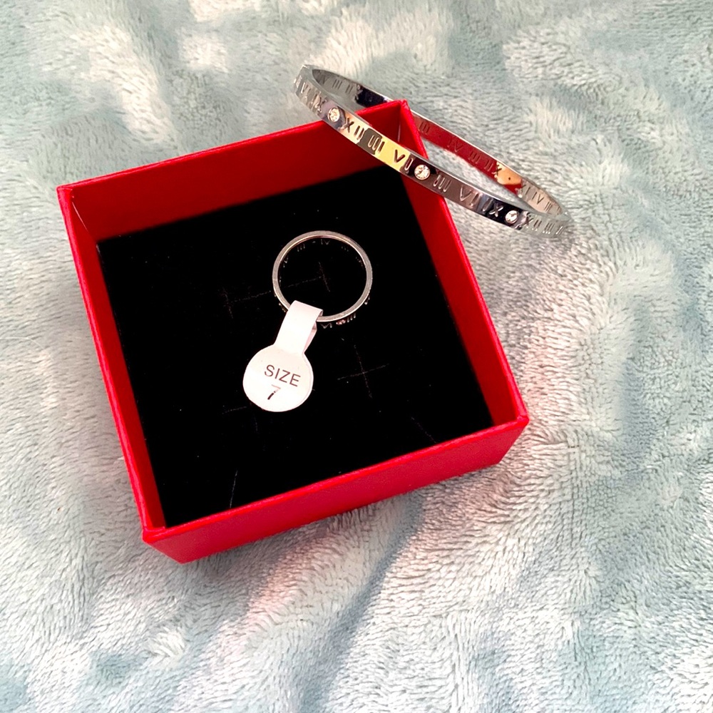 Stainless Steel Roman Numeral Ring (size 7) and Bracelet